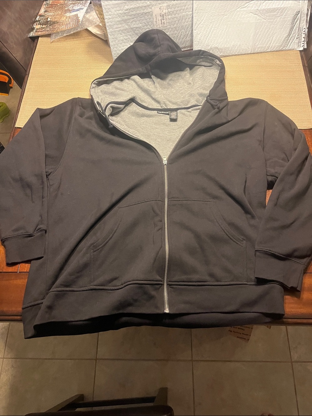 Joe Boxer Black Hoodie with Light Gray Lining mens xl